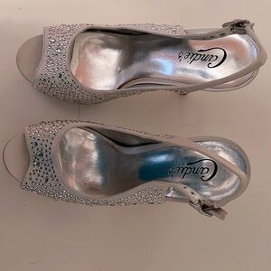 Size 8 Candies totally covered in rhinestones. Worn once for my wedding.